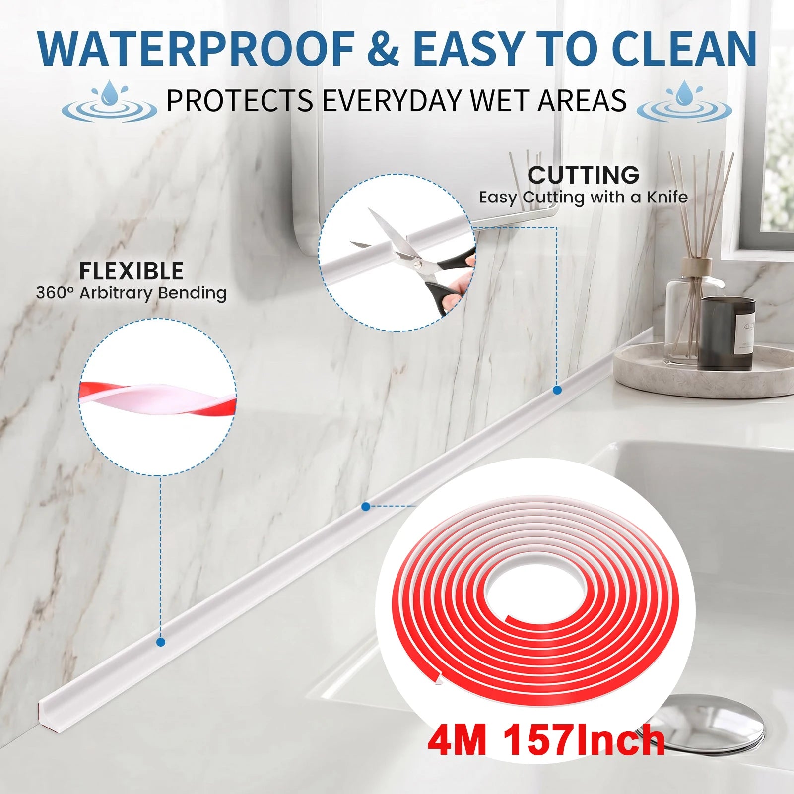 Quarter Round Molding Trim Self Adhesive Silicone Strip Peel and Stick Flexible Baseboard Wall Edge Corner Gaps Sealant 1/2 Inch Zpaxo