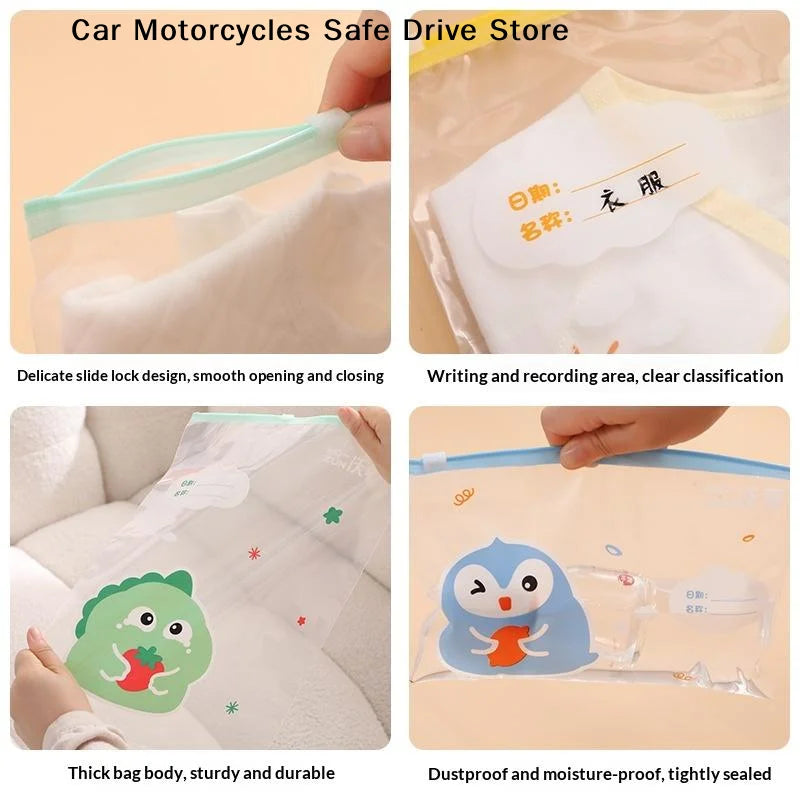 M5 Cute Cartoon Baby Clothing Storage Bags Waterproof Resealable