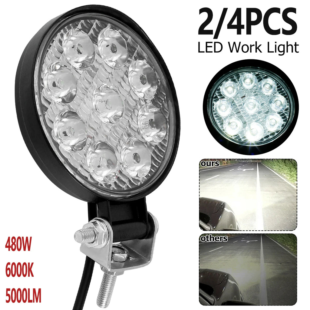 2/4Pcs 480W Work Light Car Truck LED Headlight Round 9 LED Light 6000K 5000LM Headlamp for Off-road Auto Car Van Truck SUV IP68 Zpaxo