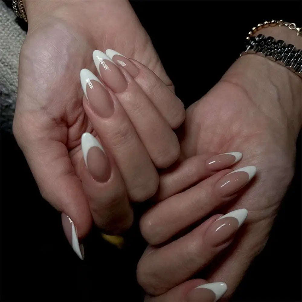 Manicure Long Almond Ballerina False Nails Flowers Glitter French Zpaxo ZG036