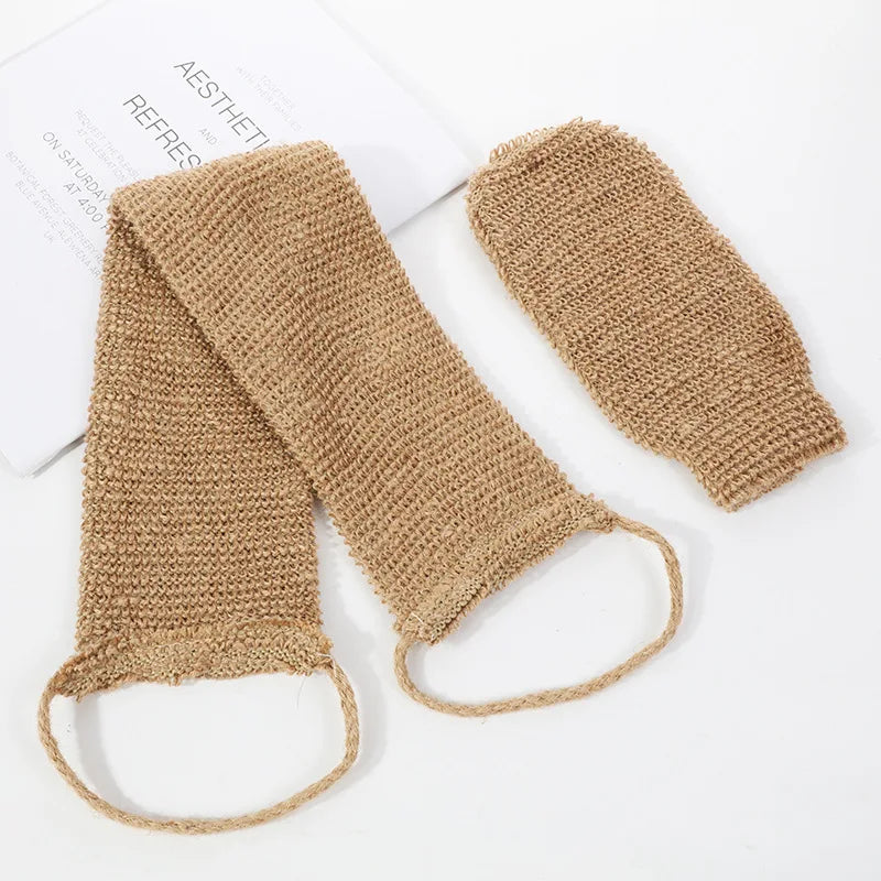 Hemp & Jute Exfoliating Back Scrubber Set with Gloves Exfoliating Bath Scrubber Zpaxo Brown
