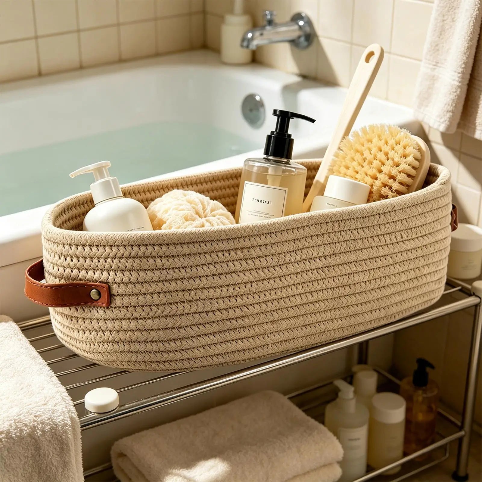 Woven Baskets Storage 2 Handles Large Bin Decorative Basket Bathroom