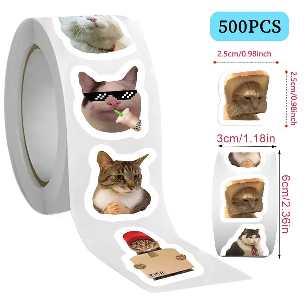 Cat Meme Stickers Cartoon Graffiti Cute Waterproof Sticker Roll