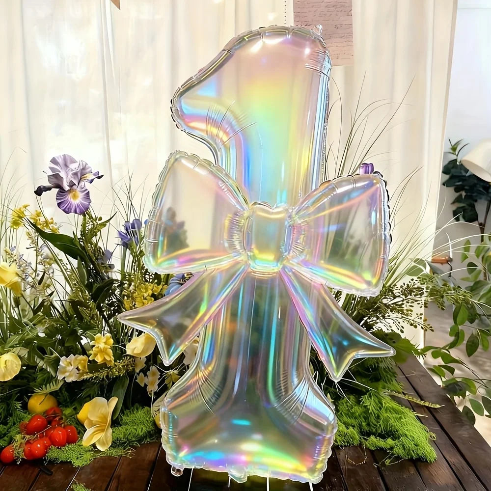 Number 0-9 Foil Balloons Large Iridescent Transparent 24-inch Bow Zpaxo 1 40inch