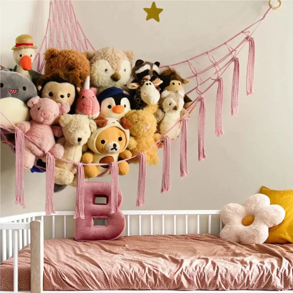 1Pc Toy Hammocks Wall Corner Hanging Storage Net Organizer Woven Kids Stuffed Mesh Hammock Baby Animal Rope Hammock Bag Cotton Zpaxo