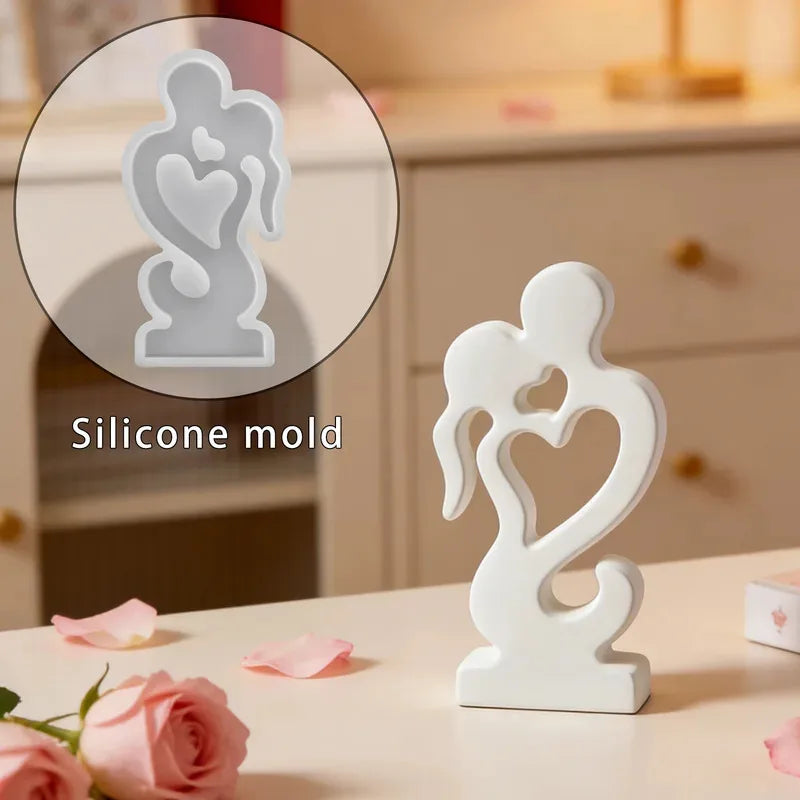 Abstract Couple Hugging Heart Resin Statue Minimalist Lover