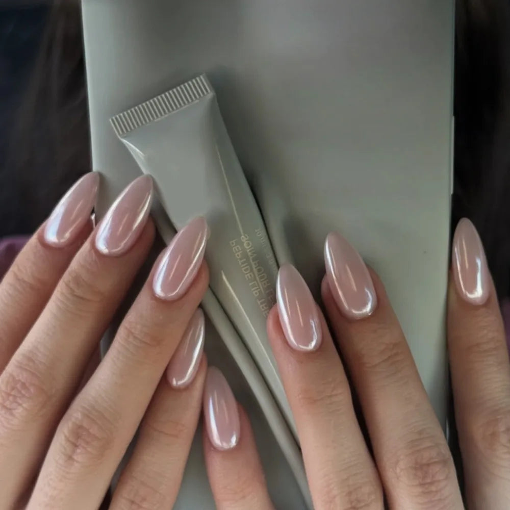Manicure Long Almond False Nails French White Edge Fake Aurora Flower Zpaxo JP4026