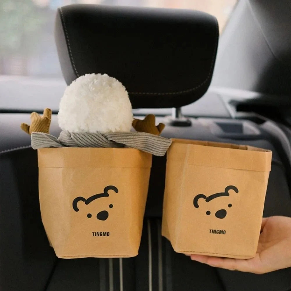 Bear Shaped Car Air Vent Trash Can Portable Mini Kraft Paper Storage Zpaxo