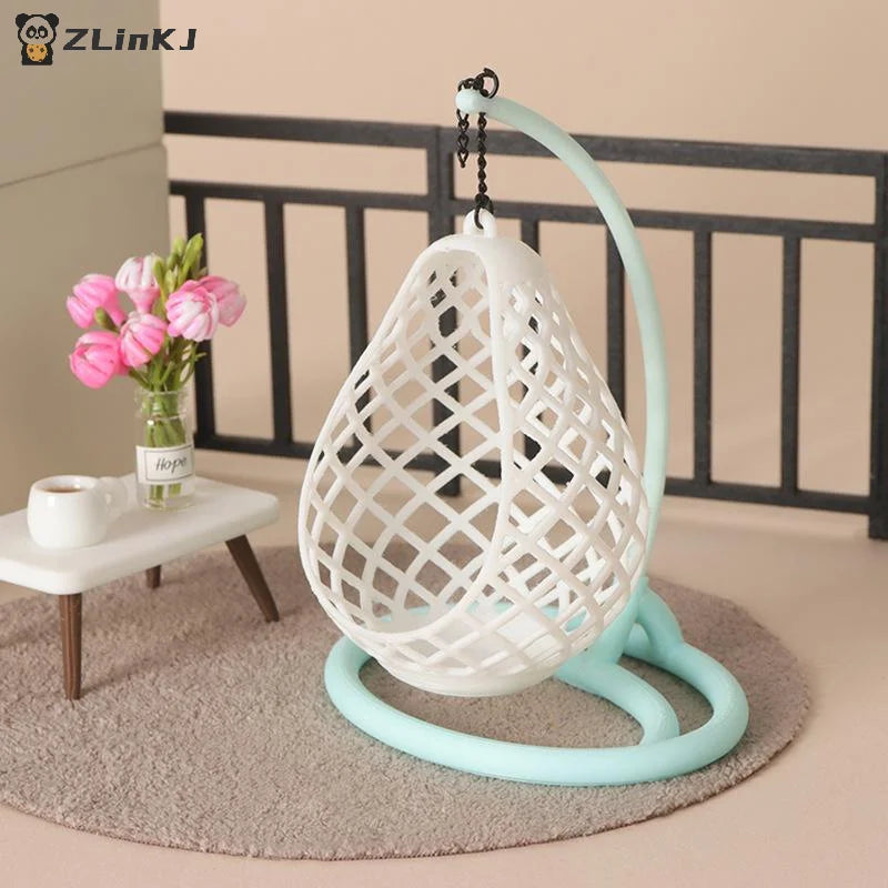 ▶1Pcs DIY Diorama Scene Accessory 1:12 Scale Dollhouse Miniature Hanging Egg Chair Wicker Swing Chair Model Desktop Decor Zpaxo