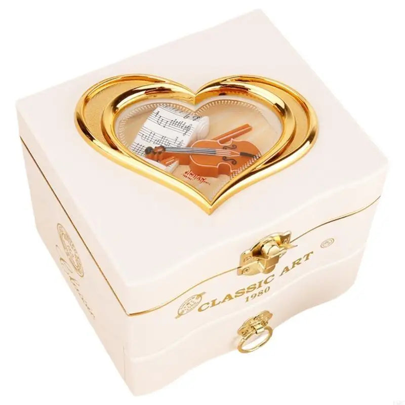 Elegant Rotating Jewelry Music Box Ornament Mechanical Box Suitable for Gift Presentation & Homes Mood Enhancement Zpaxo White CN