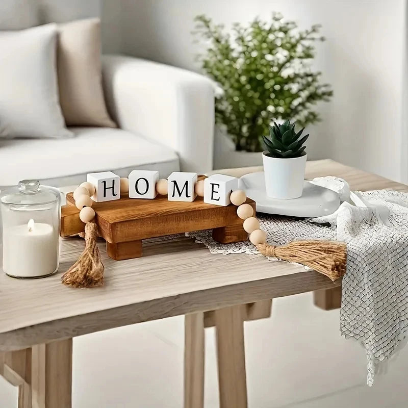 Wooden Letter Bead Tassel Wreath: Creative Jute Rope Tassel Bead Home Decor Wreath—Modern Living Room and Bedroom Decor