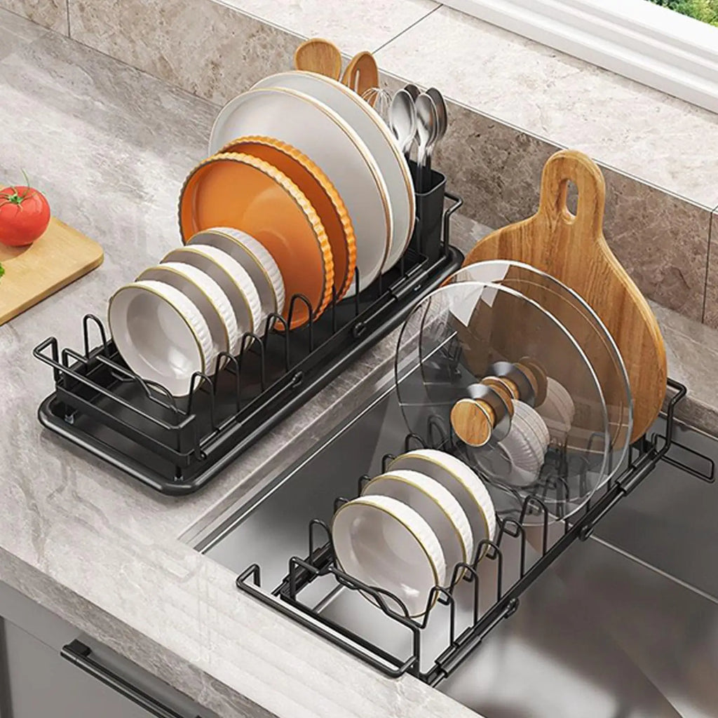 Dish Drying Rack Retractable Sink Drain Rack Adjustable Non-Slip Drainer Organizer for Apartment RV Counter Kitchen Pot Pan Baby Zpaxo