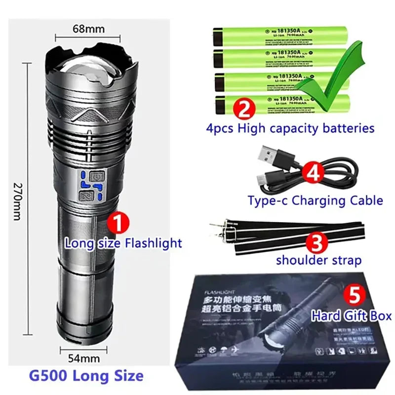 Super Bright LED Tactical Flashlight – 1500m Rechargeable Torch