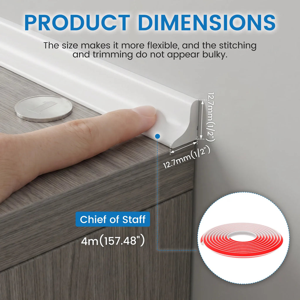 Quarter Round Molding Trim Self Adhesive Silicone Strip Peel and Stick Flexible Baseboard Wall Edge Corner Gaps Sealant 1/2 Inch Zpaxo 1 roll 4M 157inch