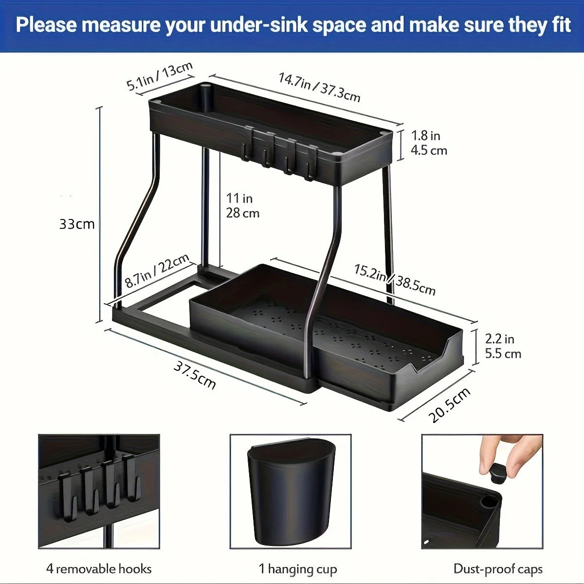 2-Tier Pull-Out Drawer Organizer | Kitchen & Bathroom Storage