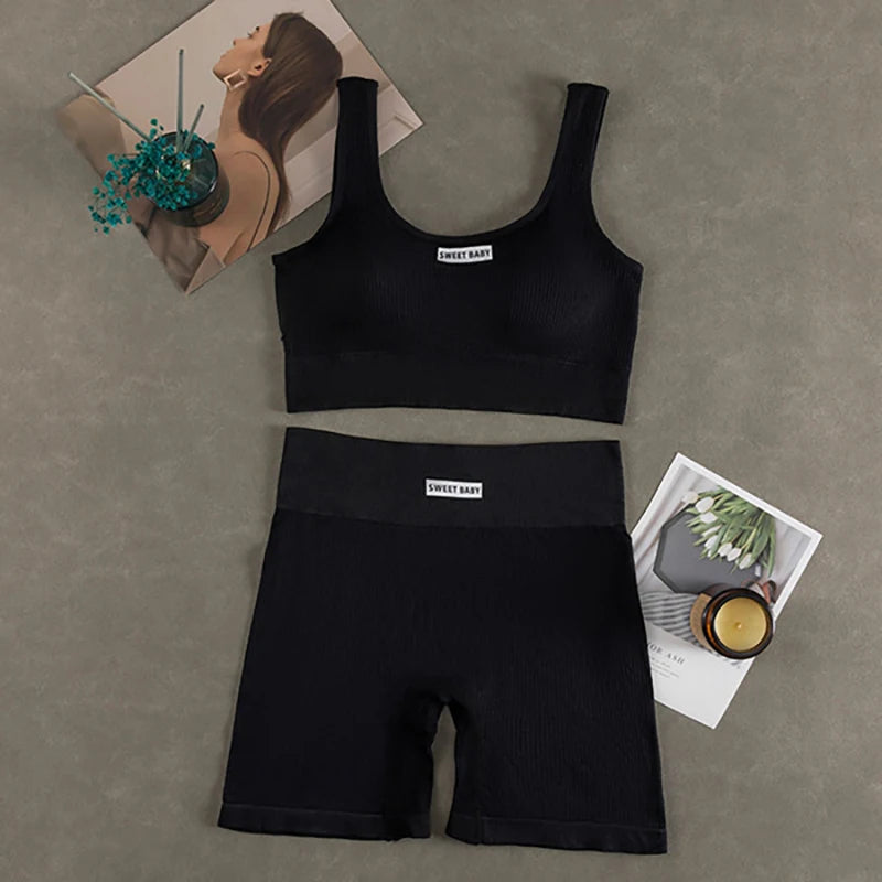 Women Seamless Yoga Set Fitness Workout Suits Sport Bra High Waist Leggings Sexy Deep-V Gym Clothing 2024 New Sportswear Zpaxo black Uniform size