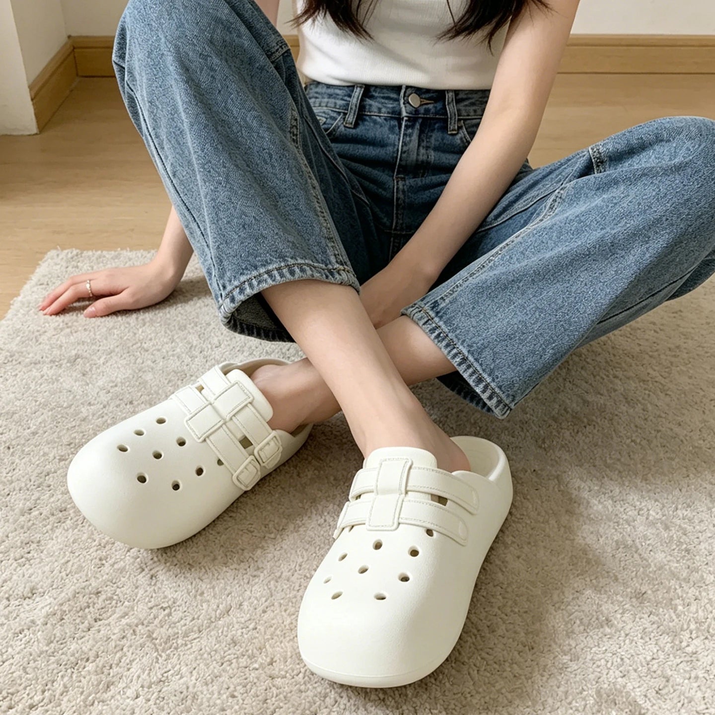 Women Summer Closed-toe Hollow Out Breathable Clogs Slip-on Non-slip