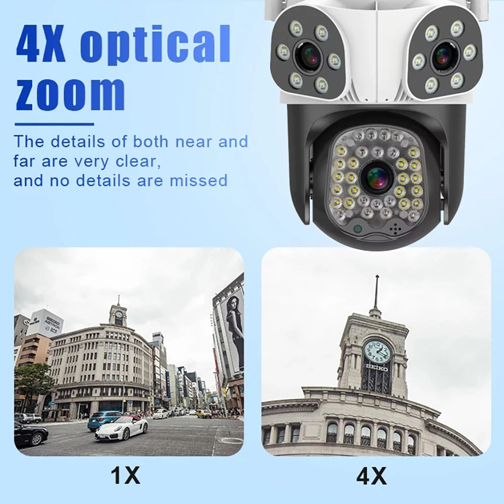 8K 15MP Outdoor WiFi Camera Motion Tracking 4X Zoom Three Len Screens PTZ Cam Security Protection CCTV Video Surveillance Camera Zpaxo