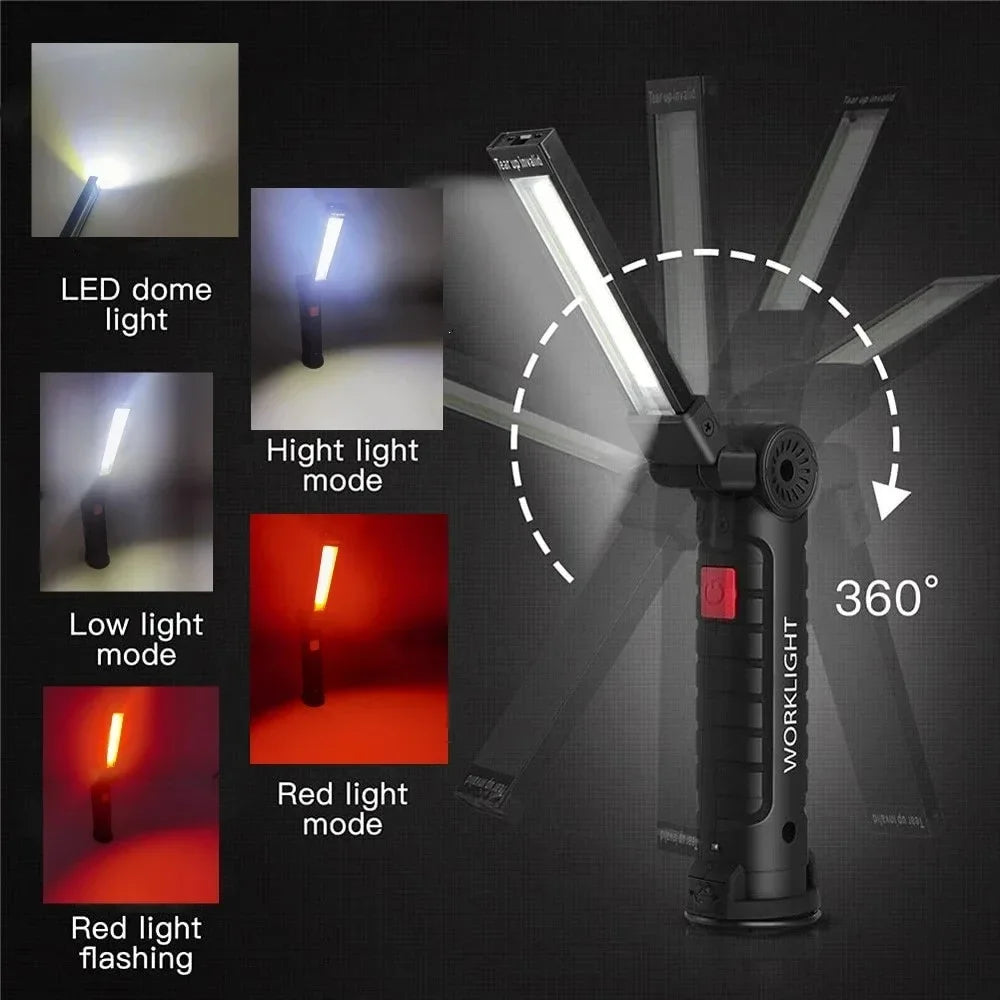 COB LED Magnetic Work Light – USB Rechargeable Folding Torch