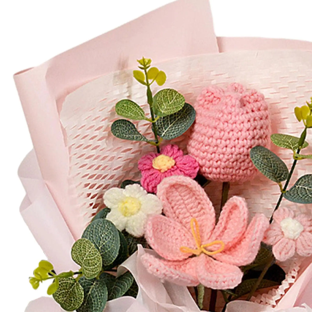 Crochet Tulip Flower Bouquet Decoration Completed Handmade Knitted Bouquet for Mothers Day Gifts Party Birthday Home Wedding Zpaxo