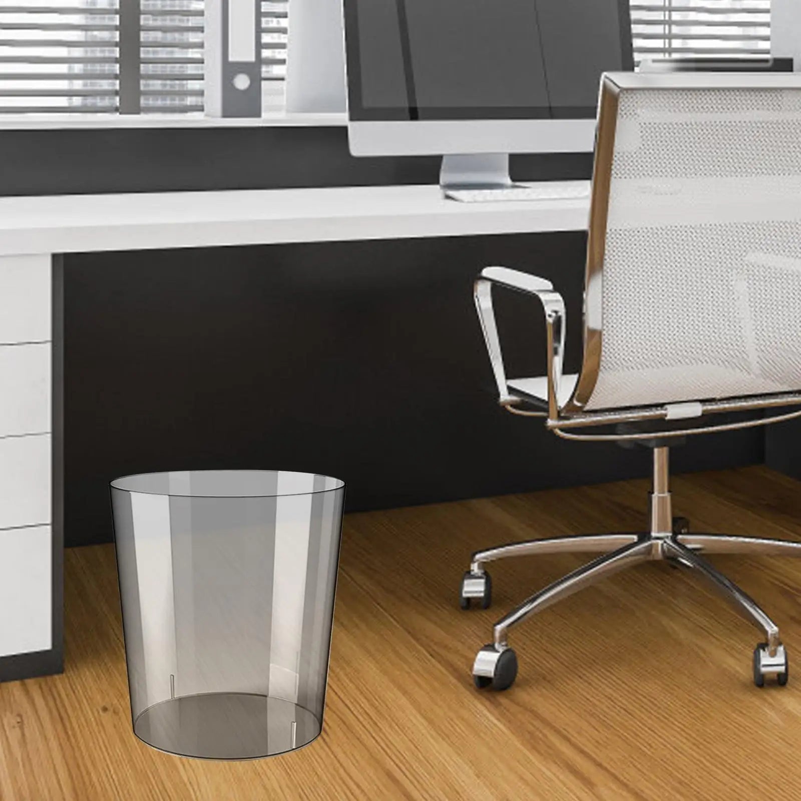 Waste Paper Bin Rubbish Bin Clear Round Dustbin Trash Can for Dressing Table Office Bedroom Kids Room Zpaxo Gray S