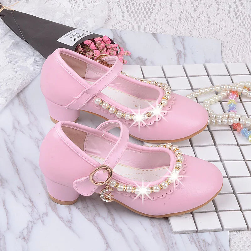 Princess Kids Heels Shoes Dress Party Leather Baby Girls Children's Zpaxo