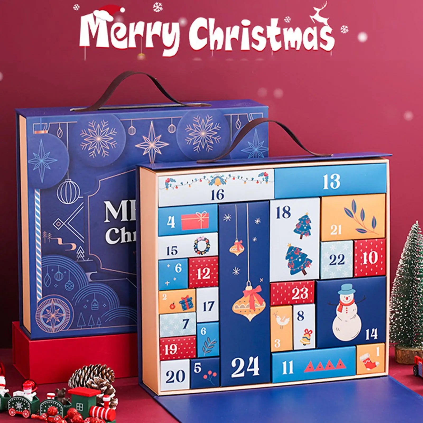 Christmas Countdown Calendar Box 24 Days Advent Snack Container Multi