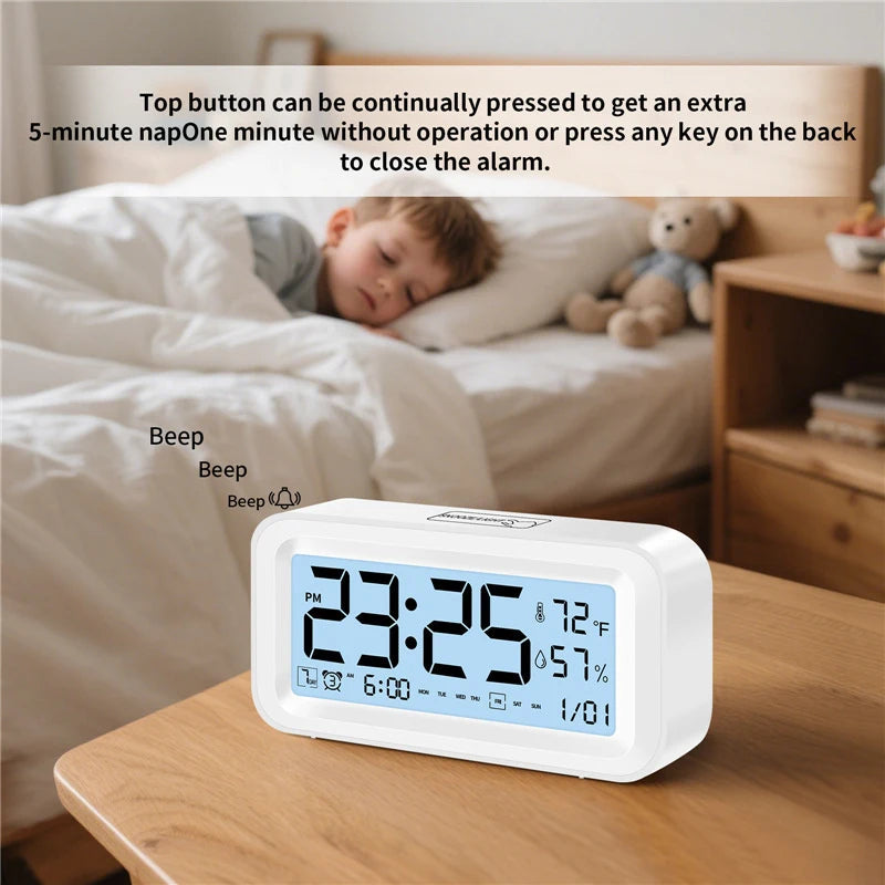 1 LCD Digital Alarm Clock Students Silent Temperature Humidity