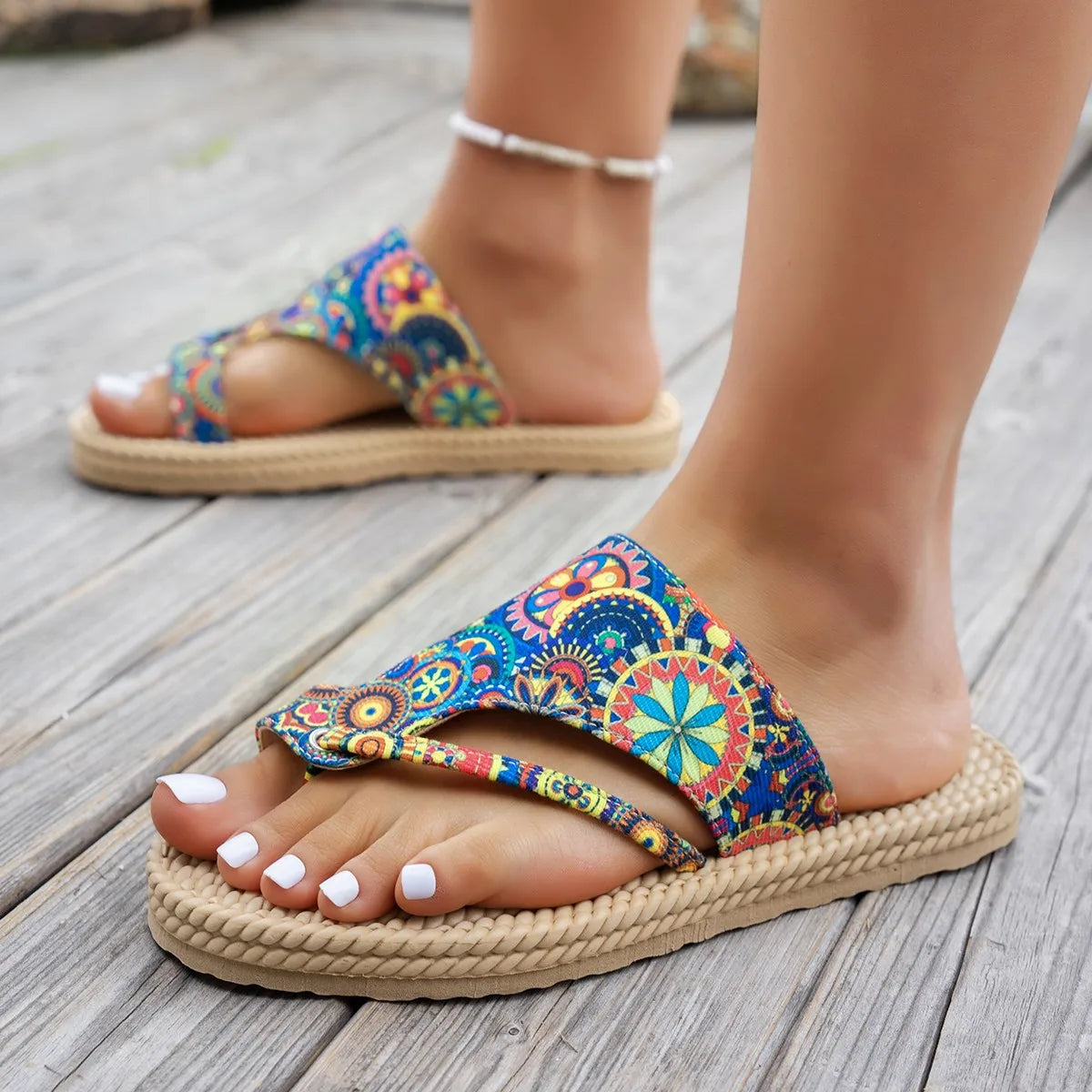 Women Slippers Open Toe Slip on Colorful Beach Shoes Fashion Platform Sandals Ethnic Lightweight Slippers Summer Slides Women Zpaxo