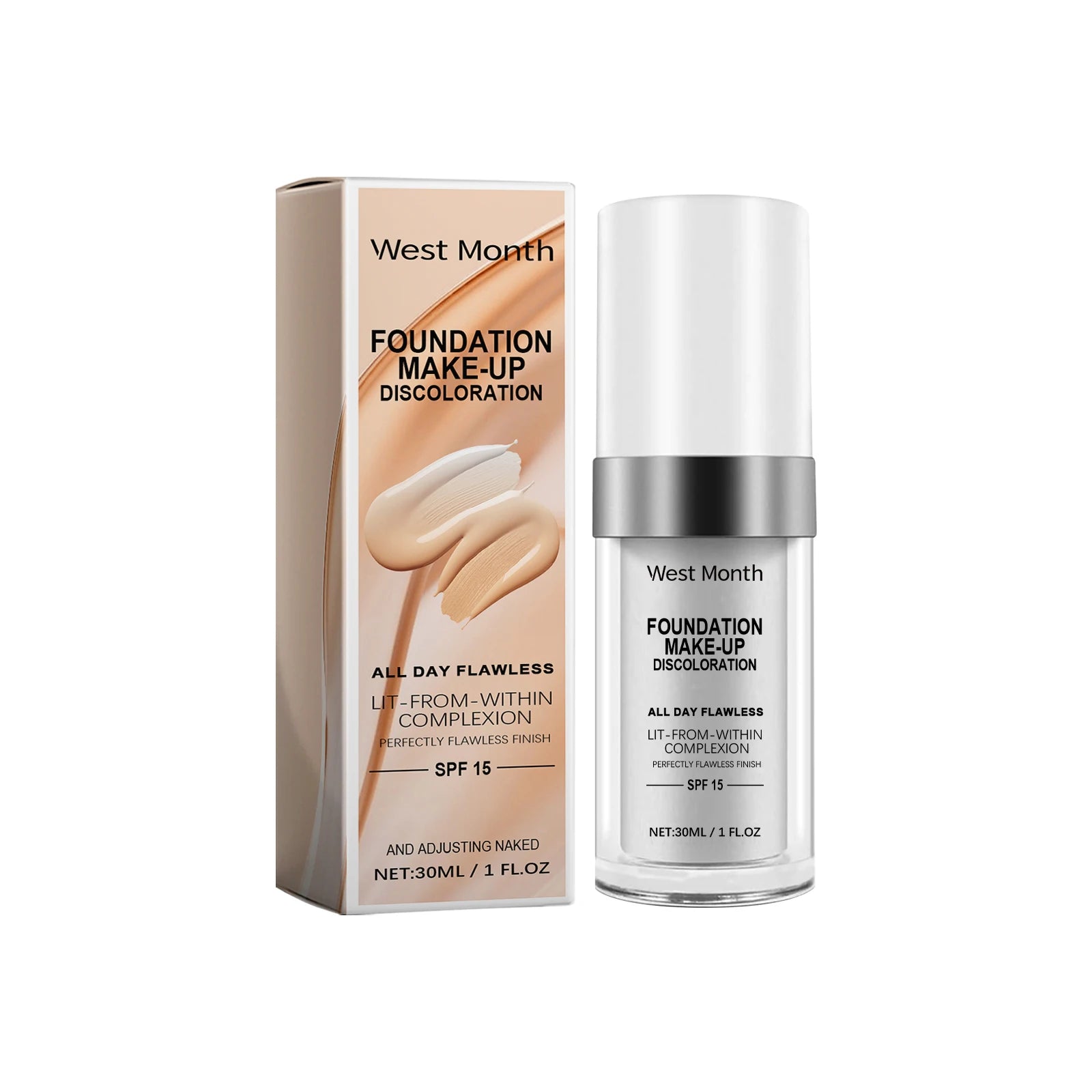 West Month Color Changing Foundation Long Lasting Waterproof Oil Control Matte Finish Makeup Foundation Full Coverage Concealer Zpaxo 30ml boxed