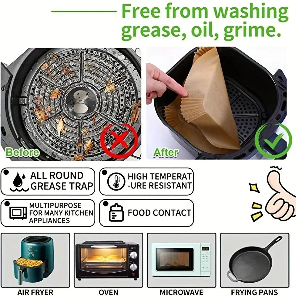 50pcs/Set Air Fryer Disposable Paper Parchment Wood Pulp Steamer Cheesecake Air Fryer Accessories Baking Paper For Air Fryer Zpaxo