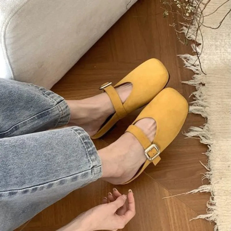 Mary Jane Baotou Half Slipper Women's Summer Outerwear Half Slipper 2025 Summer Soft Flat Bottom Square Toe Slippers for Women Zpaxo