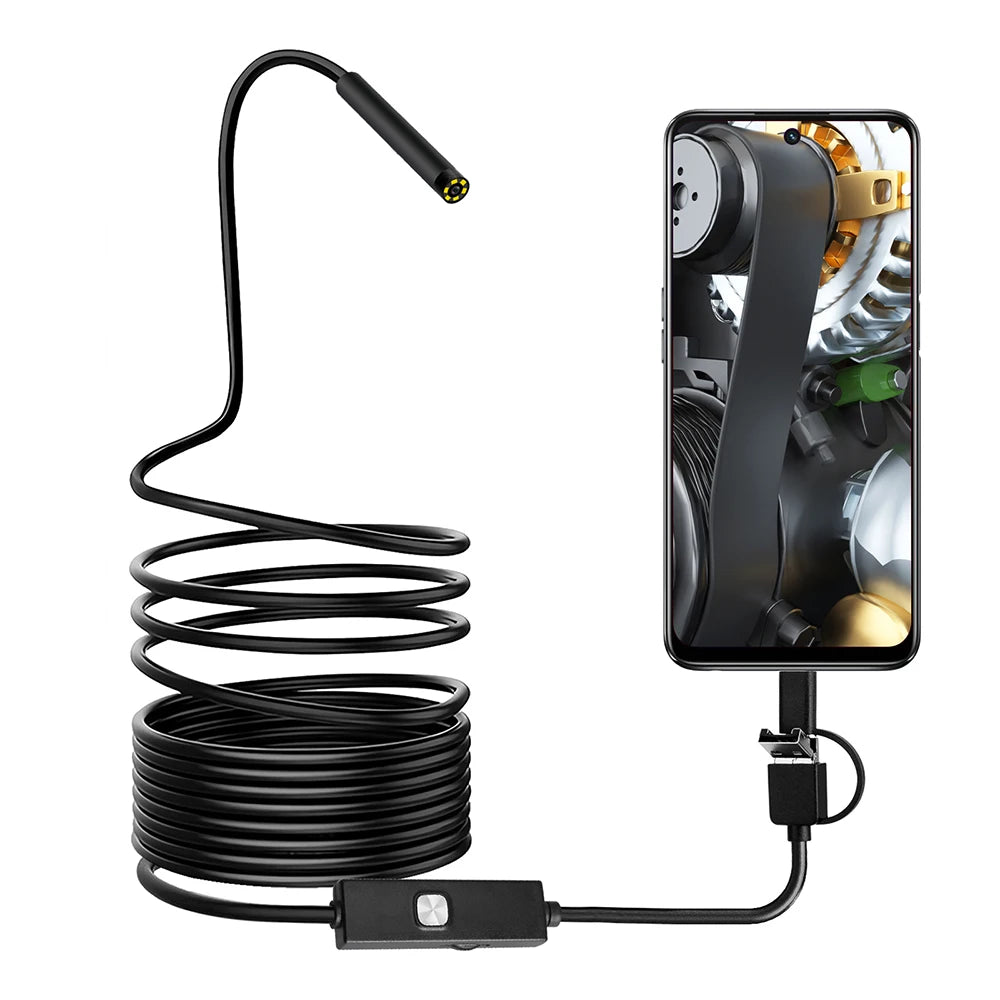 0.3MP Endoscope Camera 3 in 1 Endoscope with Adjustable LEDs Waterproof Micro Inspection Video Camera 1 Meter/2 Meters/5 Meters Zpaxo black 1m