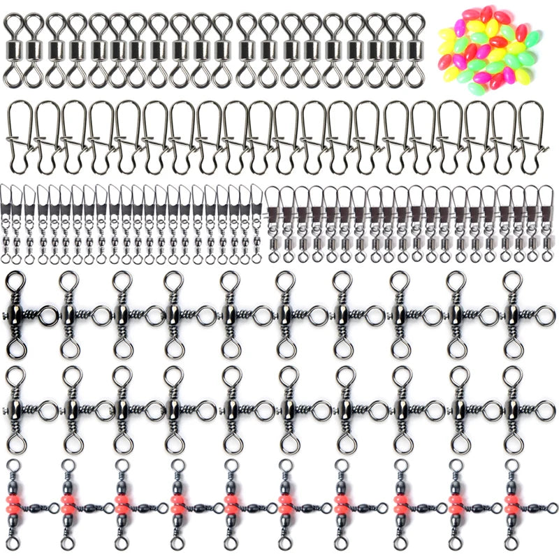 2026 New Arrival 140Pcs Fishing Accessories Kit Fishing Swivel Snaps Triple Swivel Connectors And Barrel Snap Clips Fishing Set Zpaxo