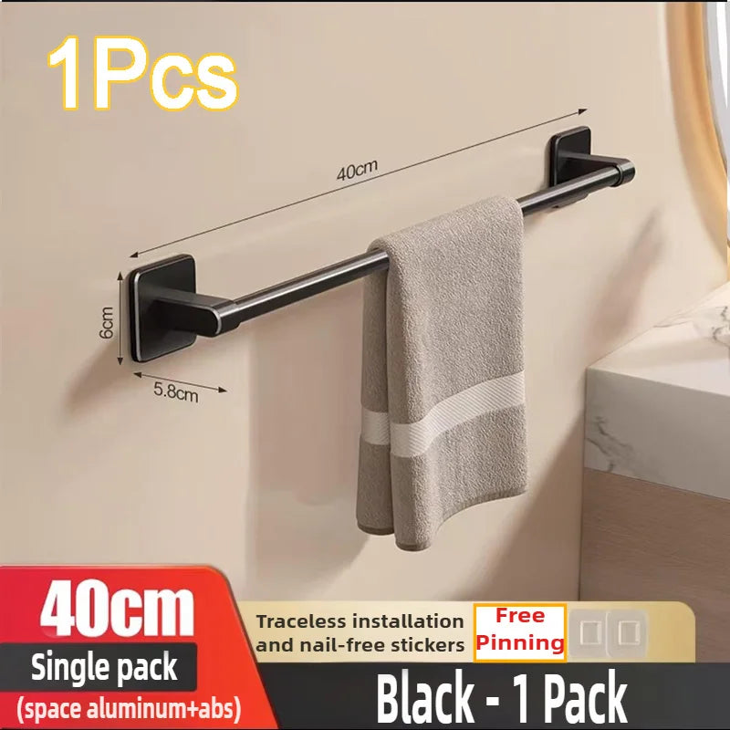 Wall Mounted Towel Rack Bathroom Storage Rack No Drilling Bathroom Horizontal Bar Towel Rack Kitchen Bathroom Accessories Zpaxo 1PCS-40CM