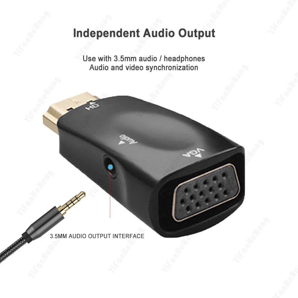 HD 1080P HDMI-compatible VGA Cable Converter Adapter Jack Audio Zpaxo