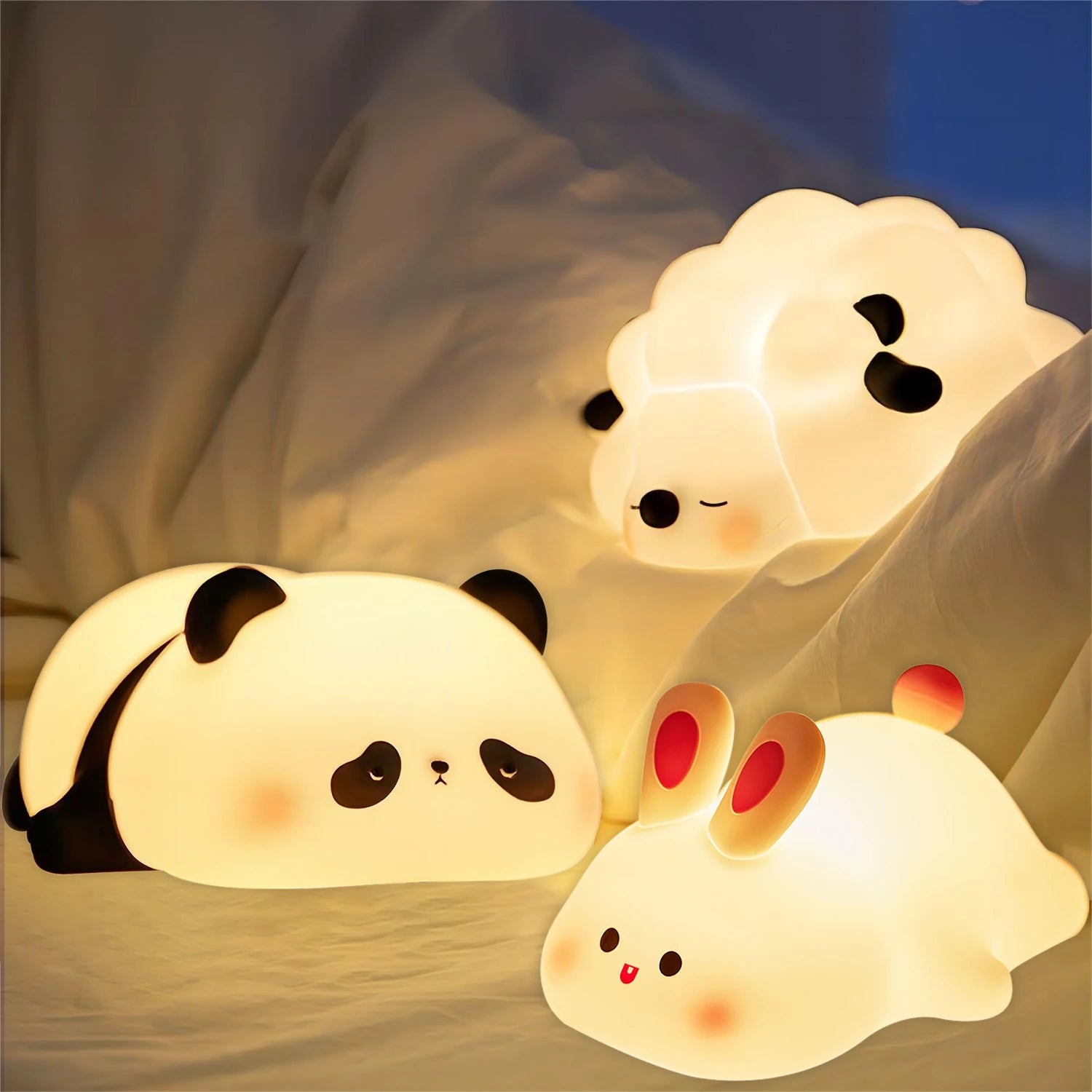 LED Night Lights Cute Sheep Panda Rabbit Silicone Lamp USB Rechargeable Timing Bedside Decor Kids Baby Nightlight Birthday Gift Zpaxo
