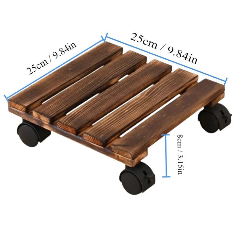 Solid Wood Planter Tray Potted Stand Rack Bonsai Round Wheel Zpaxo 25 x 25