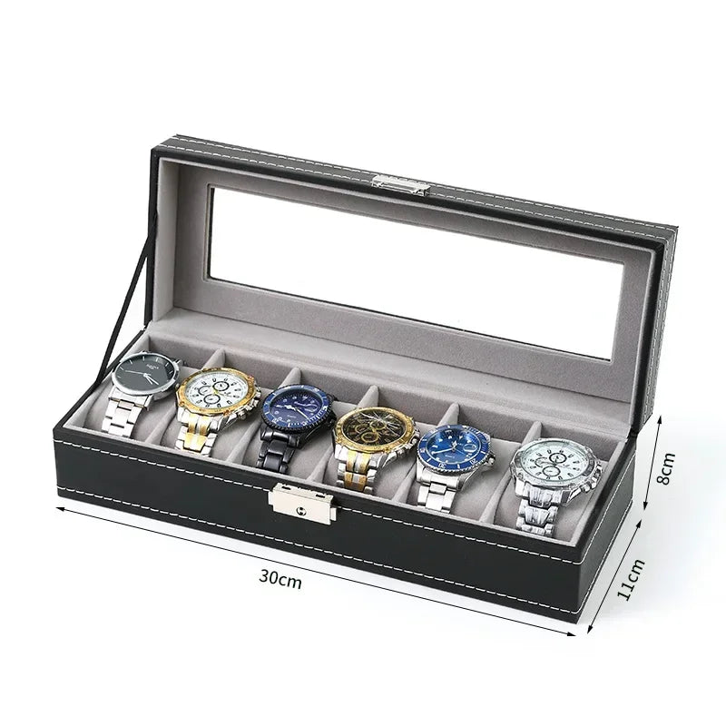 PU Leather Watch Box Organizer – 2 to 12 Grid Display Case Watch Display Box Zpaxo 6 slots gray