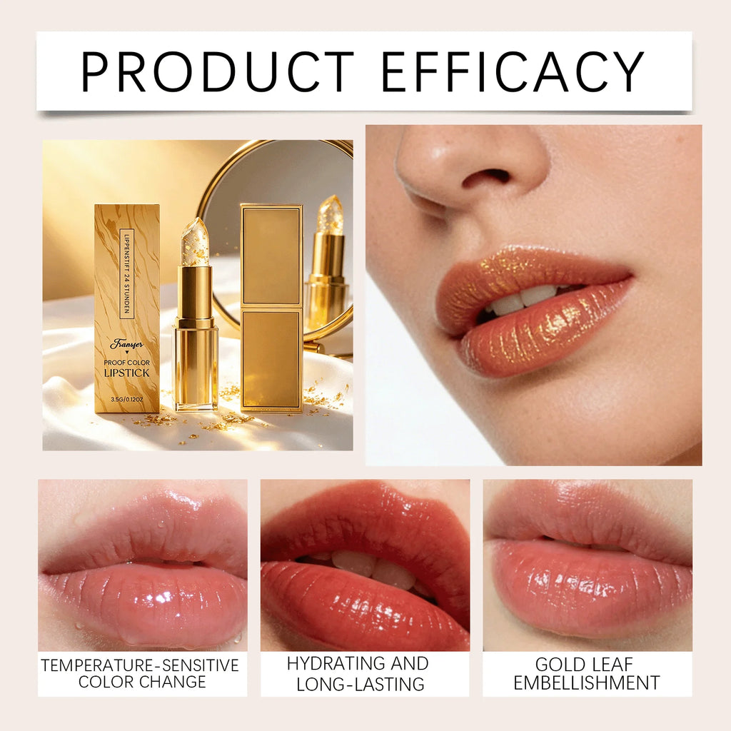 Gold Foil Color Changing Lipstick – Long-Wear Glossy Lip Balm Color Changing Lipstick Zpaxo