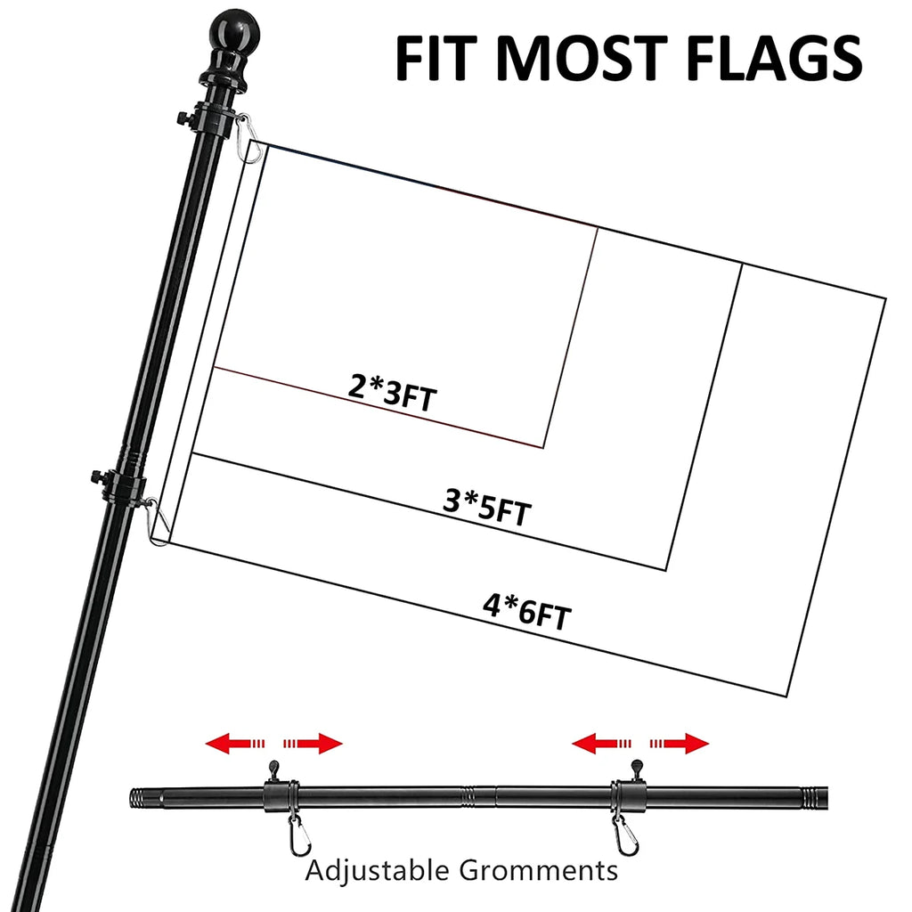 1.8M Telescopic Flag Pole with Tangle-free 360 Rotating Rings Stainless Steel Guide Banner Flag Pole Wall Mount for Garden Yards Zpaxo