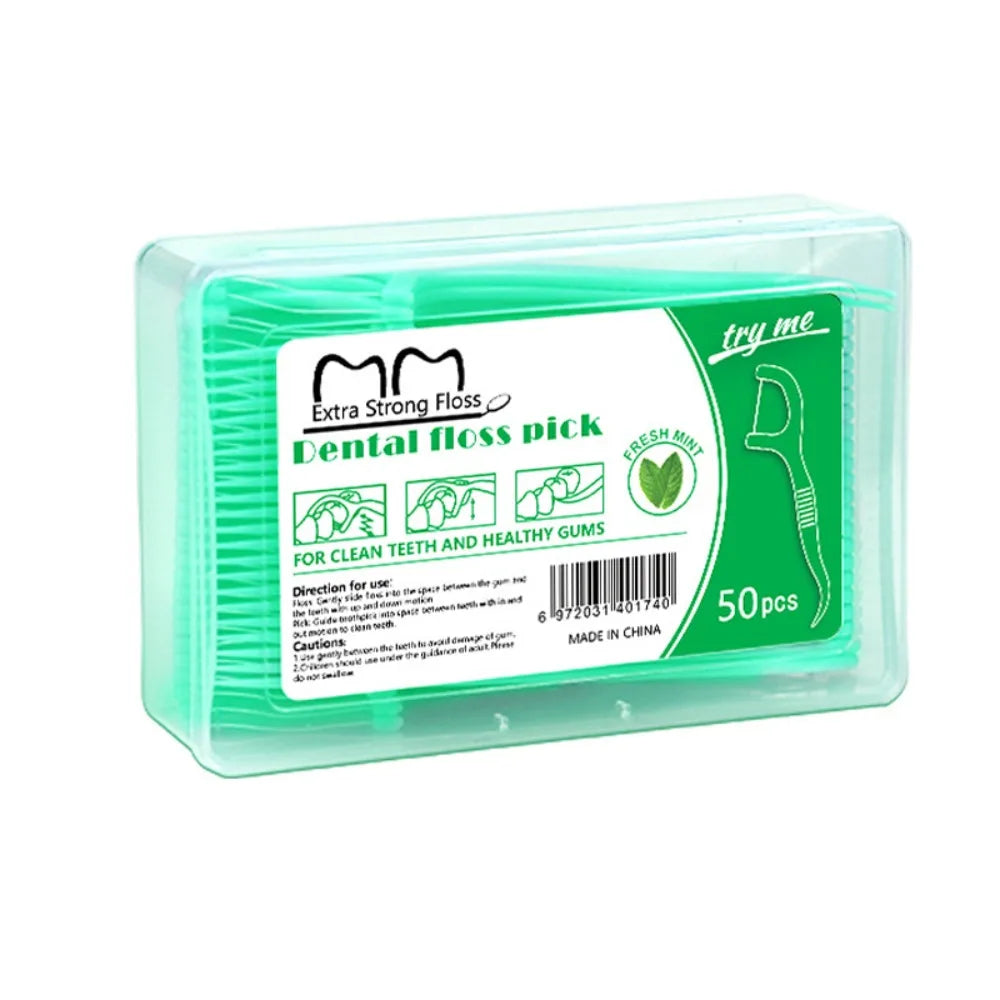 50 Sticks Box Dental Floss Stick 4 Flavors Disposable Fruit Flavored Zpaxo Mint Flavor