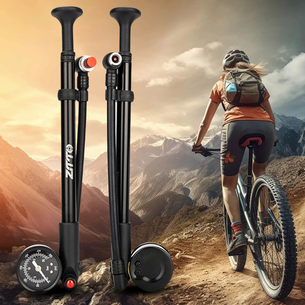 300PSI Bicycle Air Pump Gauge Bike Shock Absorber Schrader Valve Tire
