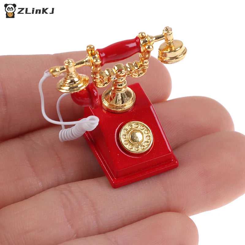 ▶1Pc 1:12 Dollhouse Miniature Phone Model Retro Rotary Telephone for Doll House Decor Zpaxo