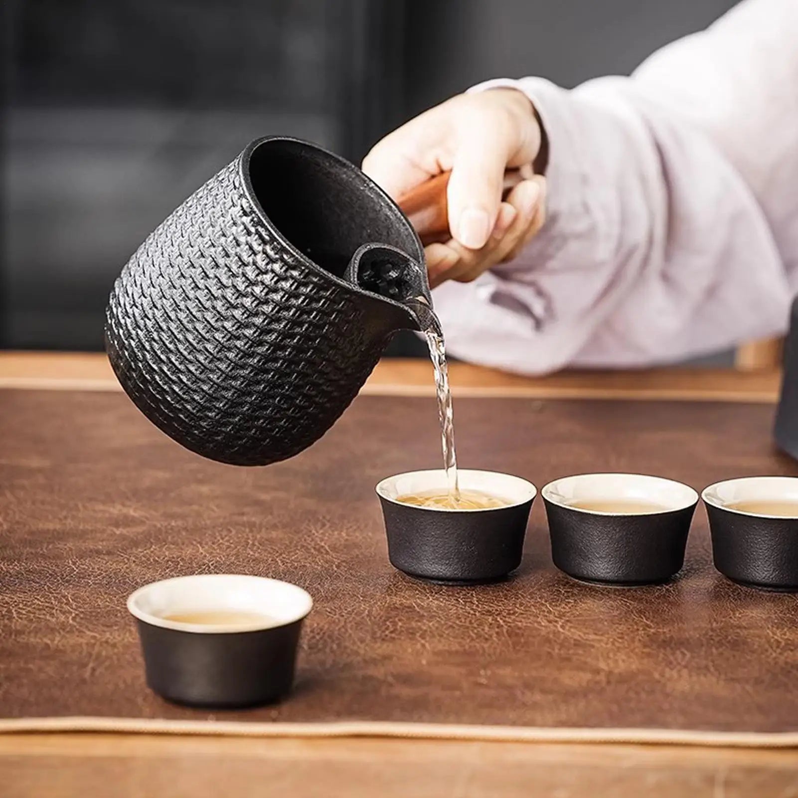 Cast Iron Teapot Warmer Tea Pots Wooden Handle Camping Travel Boiling