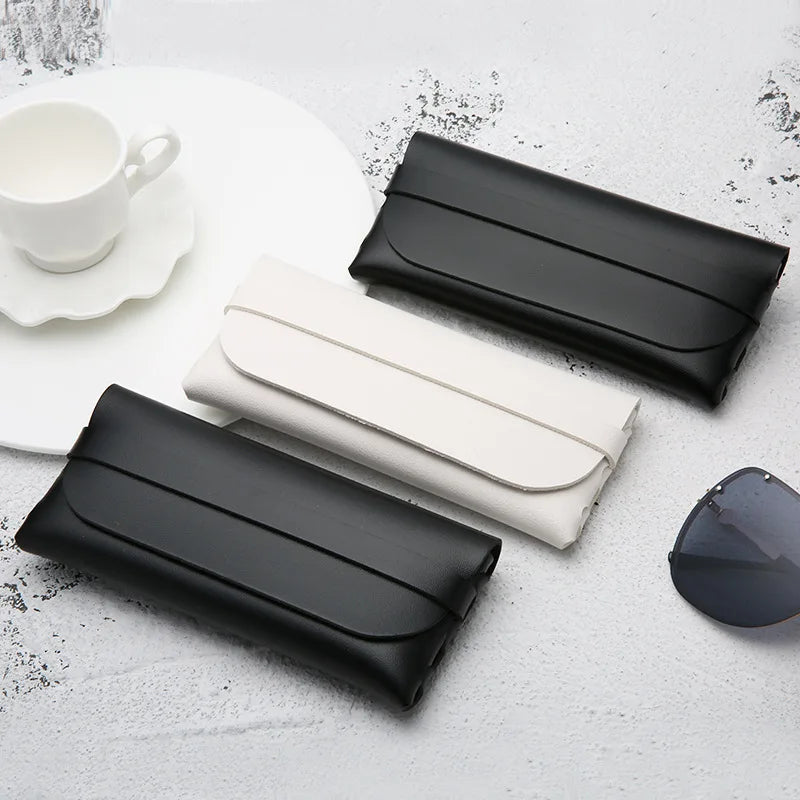 Black White Leather Glasses Case Soft Stylish Protection Pouch Men