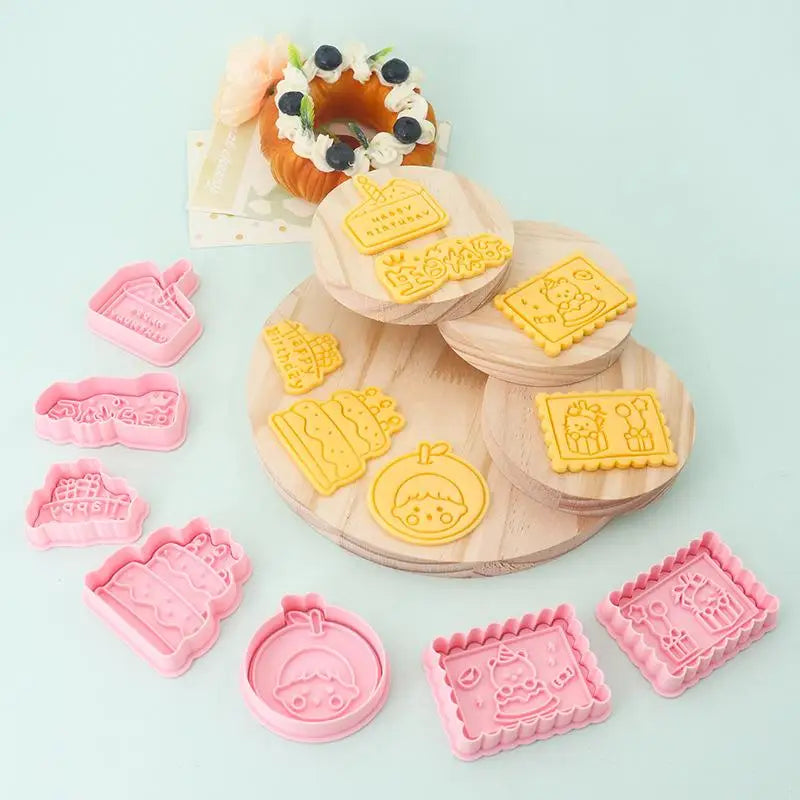 Happy Birthday Cake Abstract Cartoon Cookie Cutter 3D DIY Cake Shape Biscuit Cookie Mold Baking Tool Fondant Cake Stamp Mold Zpaxo