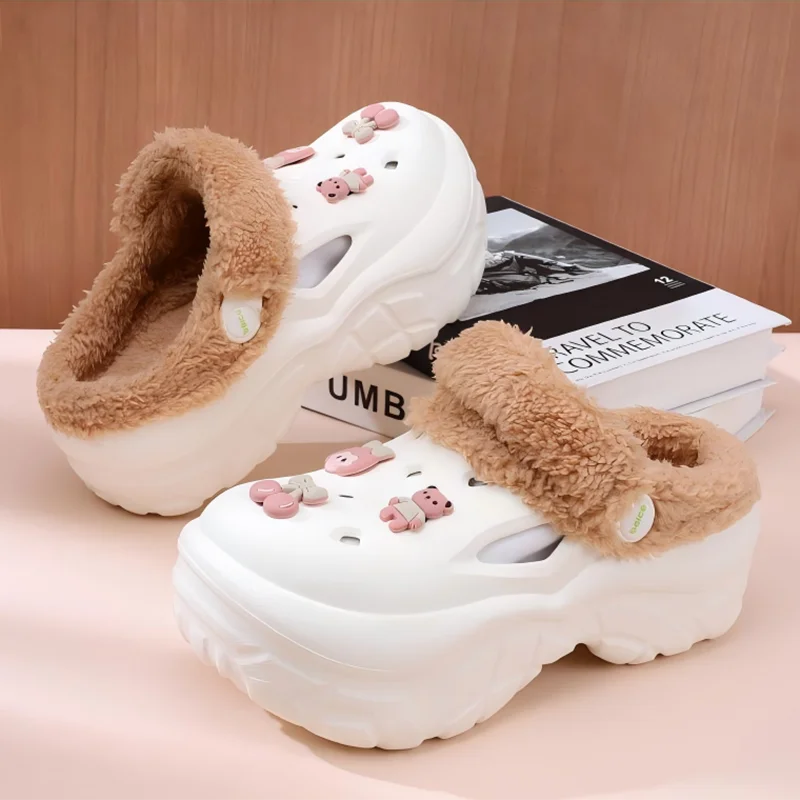 Winter Women Platform Slippers Warm Fur Cute Girls Decoration Fluffy
