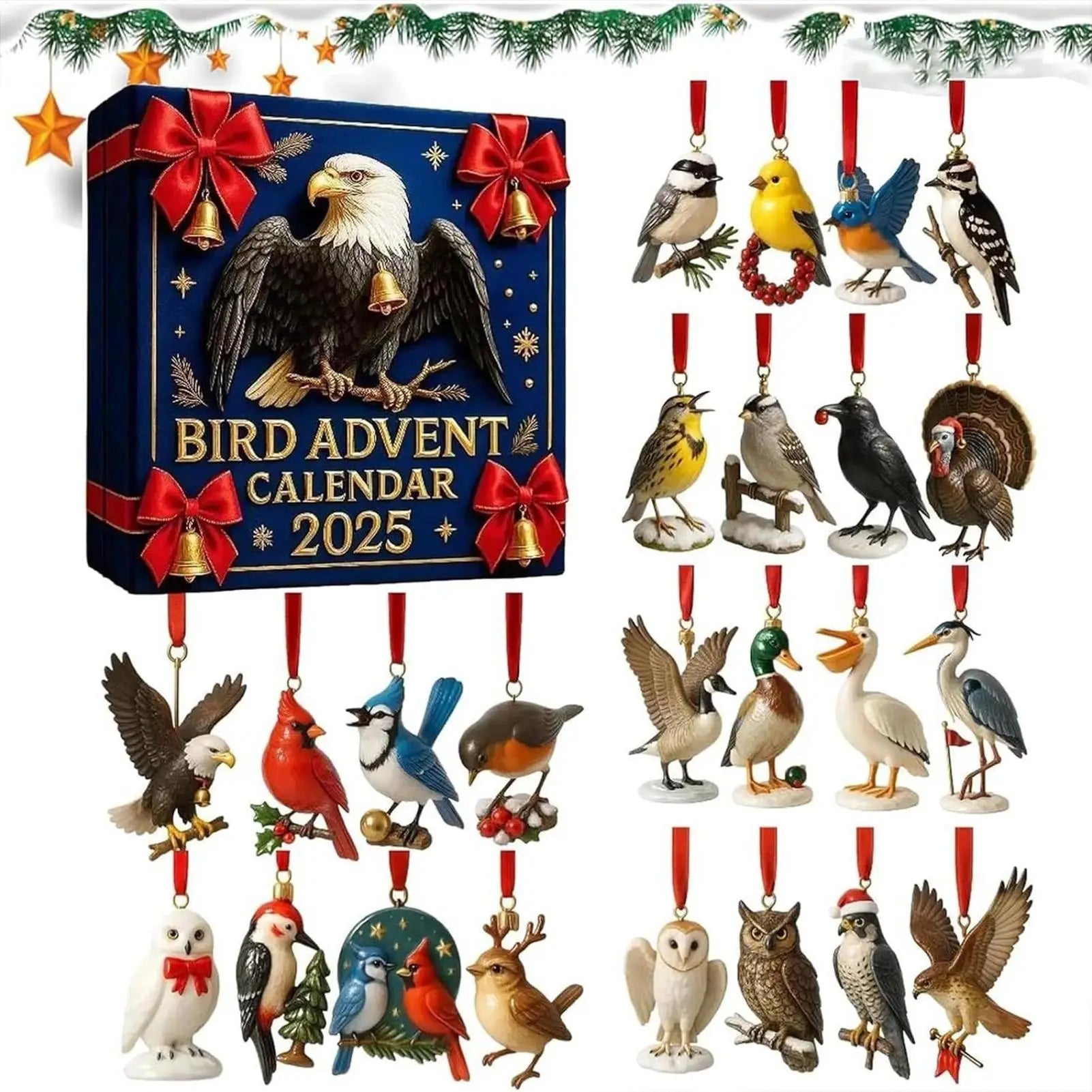 Bird Christmas Advent Calendar 24 Days 2D Acrylic Pendant Countdown
