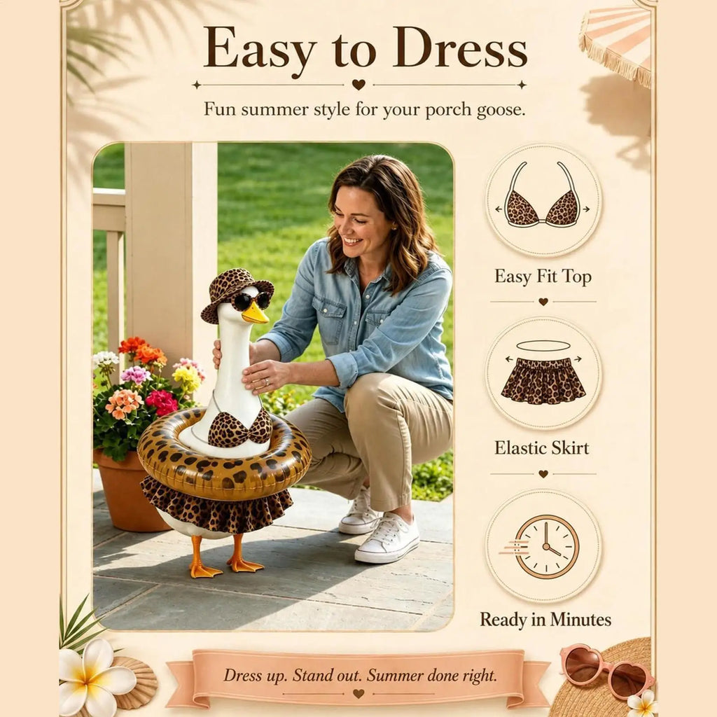 23 Inch Porch Goose Outfits With Hat Sunglasses Leopard Bikini Summer Porch Goose Funny Outfit For Garden Parties Festivals Zpaxo